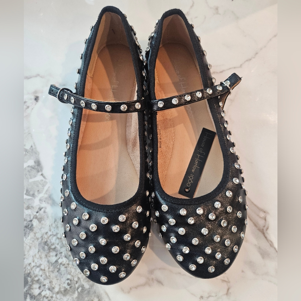 NEW House of Harlow 1960 Mary Jane Ballet Flats 7.5 Black Rhinestone Dazzle